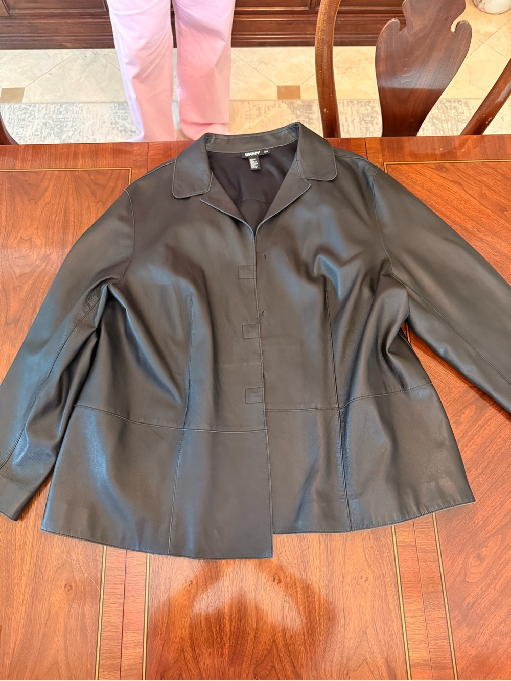 DKNY Black Leather Button-Front Jacket - real leather